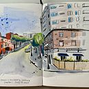 My project for course: Urban Sketching: Create Expressive Cityscapes. Projekt z dziedziny  Malarstwo, Sketching,  R, sunek, Malowanie akwarelą, Sketchbook,  R i sunek atramentem użytkownika amanda etches - 16.07.2023