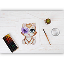 Watercolor Ginger Cat and Violet Flower . Un progetto di Illustrazione tradizionale, Character design, Collage, Creatività, Disegno, Pittura ad acquerello, Illustrazione infantile, Illustrazione botanica e Sketchbook di Julia Palacios - 14.08.2023