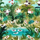 "Summer Birds" Poster Mixed Media. Projekt z dziedziny Craft, Ilustracje dla dzieci,  R, sunek i Malowanie akwarelą użytkownika Daria Korol - 11.09.2023