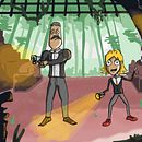 Timothy -agente secreto-, en la selva negra. Ilustração tradicional, Cinema, Vídeo e TV, Animação, Ilustração digital, Videogames, Concept Art, e Design de videogames projeto de Benji de Lara - 22.09.2023