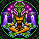 "Alien" design for Flow N Roll. Traditional illustration, Design, Graphic Design, Screen Printing, and Vector Illustration project by Matt Curtis - 04.08.2023