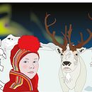Jeune Sami et son renne, Finlande. Traditional illustration, Vector Illustration, Drawing, and Digital Illustration project by Claire Wastiaux - 09.29.2020