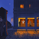 'Last Customers'. My project for course "Atmospheric Painting in Procreate: From Concept to Color". Een project van Digitale illustratie, Digitale tekening y Redactionele illustratie van Alexander Galagan - 16.11.2023