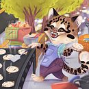 Mrs. Ocelot is making pupusas!. Projekt z dziedziny Projektowanie postaci, R, sunek ołówkiem,  R, sunek i Ilustracje dla dzieci użytkownika Tatiana Orantes - 04.10.2024
