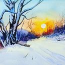 Winter Scene. Projekt z dziedziny Malowanie akwarelą, Trad, c i jna ilustracja użytkownika Sungjin Park - 16.12.2023