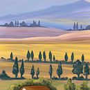 Tuscany landscape painting. Pintura e Ilustração digital projeto de Aurelie Antonio - 22.11.2023