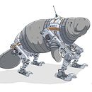 Walking mechanical manatee. Een project van  Digitaal schilderij,  Concept art, Digitale illustratie y Ontwerp van personages van Riccio León - 19.02.2024