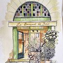 Façade fleuriste à l'aquarelle et au liner  . Ilustrație tradițională de fresardfamily - 03.09.2024