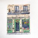 Le Petit Dep cafe, Montreal. Ilustração tradicional, Arquitetura, e Pintura projeto de Josephine Davies - 01.04.2024