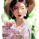 Retrato mujer con flores . Ilustração digital, Desenho de retrato, e Design de personagens projeto de María Brugés Arce - 31.03.2024