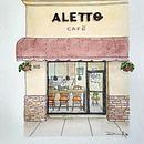 Ilustración urbana en acuarela: Cafetería. Painting, Drawing, Watercolor Painting, and Architectural Illustration project by danieltacho - 04.18.2024