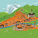ILUSTROWANA MAPA DOLINY ARAN. Projekt z dziedziny Ilustracja c, frowa,  Projektowanie plakatów, Design, Projektowanie graficzne i Projektowanie informacji użytkownika Monika Bučmytė - 02.02.2024