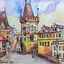 Karlův most (Charles Bridge/Карлов мост). Pintura em aquarela, Desenho artístico e Ilustração arquitetônica projeto de Milada Šejnohová - 15.06.2024