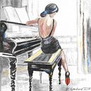 Klavíristka (Pianist/Пианистка). Desenho anatômico, Desenho com lápis de cor, Ilustração tradicional, Desenho artístico, e Desenho realista projeto de Milada Šejnohová - 15.06.2024