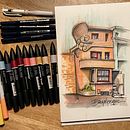 Mijn project van de cursus: Creëer expressieve architecturale schetsen met kleurstiften. Esboçado, Desenho, Ilustração arquitetônica, Sketchbook e Ilustração com tinta projeto de Hilda De Graaf - 31.07.2024