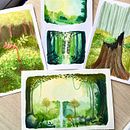 My project for course: Fantasy Landscapes with Watercolor & Gouache. Projekt z dziedziny  Sztuki piękne,  Malarstwo, Malowanie akwarelą, Ilustracja naturalist, czna i Malowanie gwaszami użytkownika Angelica Sanchez - 04.08.2024