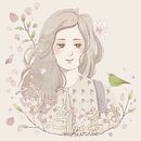 Chica y la contemplación de las flores de cerezo . Un proyecto de Ilustración digital de Cristina Ibáñez - 23.07.2024