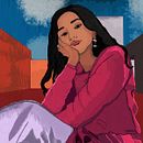 Reflective Solitude: A Woman’s Quiet Contemplation Beneath the Evening Sky. Een project van Digitale illustratie y  Portrettekening van Shehryar Bin Habib - 17.07.2022