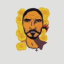 Hombre moreno rodeado de Cempasúchil, con fuego interior que se manifiesta al exterior. . Ilustrasi tradisional & Ilustrasi Digital proyek oleh jesusmares82 - 10.08.2024