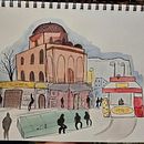 Final project - Monastiraki Square, Athens. Projekt z dziedziny  R, sunek architektoniczn,  R, sunek, Trad, c, jna ilustracja, Sketchbook, Sketching i Malowanie akwarelą użytkownika Simona Campidano - 13.01.2025