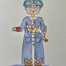 My cat loving Grannie character for my final project Expressive Character design. Un projet de Dessin artistique, Conception de personnages, Illustration jeunesse, Dessin, Illustration traditionnelle, Narration, Peinture, Esquisse , Stor, telling , et Aquarelle de Christine Sniadach - 20.01.2025