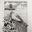 Cottage and bird. Een project van  Artistieke tekening,  Tekening, Naturalistische illustratie, Sketchbook y  Schetsen van MARIA TARRAGO MARTI - 21.01.2025