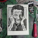 Linograbado retrato Mario Benedetti . Projekt z dziedziny Craft,  Sztuki piękne, Trad, c, jna ilustracja, Stemple,  R i sunek atramentem użytkownika Carlos Ezequiel - 23.01.2025