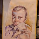 Little boy with his sheep . Fine Arts, Portrait Drawing, Painting, and Watercolor Painting project by Natalia Nagy - 01.27.2025