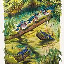 Pond Social Hierarchy. Projekt z dziedziny Ilustracje dla dzieci,  R, sunek, Malowanie gwaszami, Trad, c, jna ilustracja,  R, sunek atramentem i  Malarstwo użytkownika marlaina dauncey - 03.02.2025