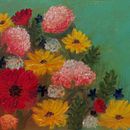 Flowers on a Teal Background. Un proyecto de Pintura acrílica, Ilustración botánica, Bellas Artes y Pintura de Athira Sanal - 10.02.2025