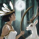 Artemis, goddess of the moon and the hunt. Un progetto di Character design, Disegno digitale, Illustrazione digitale e Illustrazione tradizionale di Hind Abdolddin - 13.02.2025