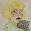 a girl with her cat. Fine Arts, Traditional illustration, Painting, Watercolor Painting, Drawing, Portrait Drawing, and Artistic Drawing project by Elio De Filippo - 02.14.2025