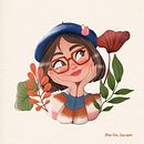 Beret Girl. Een project van Ontwerp van personages, Digitale tekening, Digitale illustratie y  Digitaal schilderij van Marina Romero Riaza - 19.02.2025