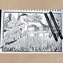 The heron and the boathouse  . Menggambar Artistik, Menggambar, Ilustrasi Tinta, Ilustrasi Naturalistik, Buku sketsa, Dan Membuat sketsa proyek oleh Dr Dalla - 02.24.2025