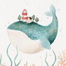 Kinderillustratie "De walvis die de oceaan verlichtte"     . Een project van Traditionele illustratie,  Ontwerp, Aquarelschilderen, Kinderillustratie y Decoratief schilderen van Saray García Moreno - 03.03.2025