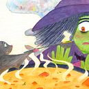 Cuidando de uma bruxa doente Ein Projekt aus dem Bereich Kinderillustration, Zeichnen mit Buntstiften, Zeichnung, Traditionelle Illustration, Bilderbücher und Aquarellmalerei von Larissa Jaqueira - 08.03.2025