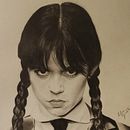 Miercoles, Merlina, a grafito. Een project van Traditionele illustratie y  Tekening van Rufino Gordillo Moreno - 10.03.2025