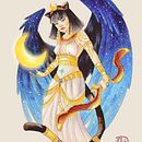 Isthar, déesse de la nuit. Un projet de Dessin, Dessin aux cra, ons de couleur, Illustration à l'encre , et Aquarelle de Ana Pagán Vicente - 17.04.2025