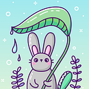 Días lluviosos: Ilustración infantil kawaii 🐇. Un proyecto de Ilustración digital, Diseño de personajes, Ilustración infantil, Dibujo, Dibujo digital, Ilustración vectorial y Creatividad con niños de Nataliia Manych - 20.04.2025