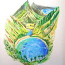 Meu projeto: Paisagem Hawaiana. Un projet de Créativité, Dessin, Dessin au cra, on, Carnet de croquis , et Esquisse  de Edi Assis - 27.04.2025