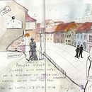 Urban sketch: Zagreb. Un proyecto de Ilustración arquitectónica, Dibujo, Ilustración tradicional, Sketchbook, Bocetado y Pintura a la acuarela de Mario Vukelic - 26.05.2025