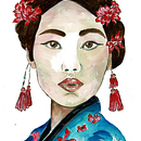 Portrait de Geisha . Projekt z dziedziny  Sztuki piękne, Portret,  Malarstwo i Malowanie akwarelą użytkownika Desislava Boschet - 04.06.2025