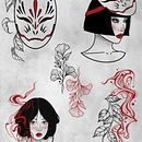 Tatuajes de autor inspirados en la estética japonesa. Un projet de Illustration numérique, Dessin, Design graphique, Design , Conception de personnages, Créativité, Conception numérique, Dessin artistique, Illustration botanique , et Conception de tatouage de Daniela Hernandez Gonzalez - 06.06.2025