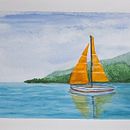 O Barco Solitário . % Mônica Maria Fernandes de Lima tarafından hazırlanan Doğalcı İllüstras, on, Tablo, Sulubo, Ve a Resim projesi - 06.18.2025