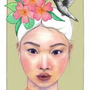 Retrato de chica con colibrí. Een project van  Beeldende kunst, Traditionele illustratie, Schilderij, Aquarelschilderen,  Tekening,  Portrettekening,  Artistieke tekening y Digitale illustratie van Regina Matarí - 03.07.2025