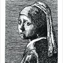 Reinterpretação em Hachura  Moça com Brinco de Pérola em Nanquim. Een project van Graveren,  Artistieke tekening,  Beeldende kunst, Schilderij,  Illustratie met inkt y  Portrettekening van André Moraes - 18.07.2025