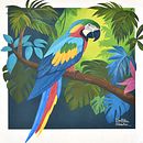 Guacamaya Magia Tropical. Een project van  Acr, lschilderij, Decoratief schilderen, Digitale illustratie, Schilderij y  Urban art van KAREN RODRÍGUEZ - 24.07.2025