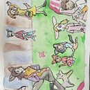 llendo de aventura en el pueblo . Un proyecto de Diseño de personajes, Dibujo, Ilustración tradicional, Ilustración con tinta, Manga y Pintura a la acuarela de gabriela figueroa - 14.08.2025