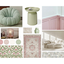 My pink-green mood board. Projekt z dziedziny  Dekoracja wnętrz, Projektowanie wnętrz, Dekoracja wnętrz, Teoria barw i Projektowanie przestrzeni użytkownika Evdokiia Alekseeva - 02.09.2025
