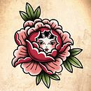 Peonía con rostro femenino- Tradicional . Digital Illustration, Drawing, and Tattoo Design project by Cler - 09.21.2025